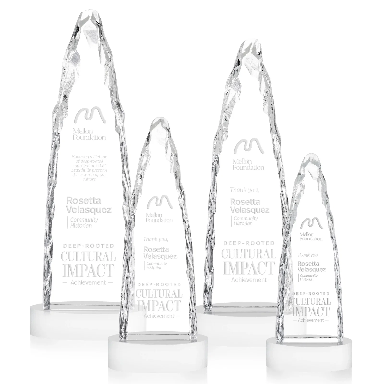 Custom Optical Crystal Tower Award with a Sheared Iceberg Silhouette, awards for graduation ceremonies
