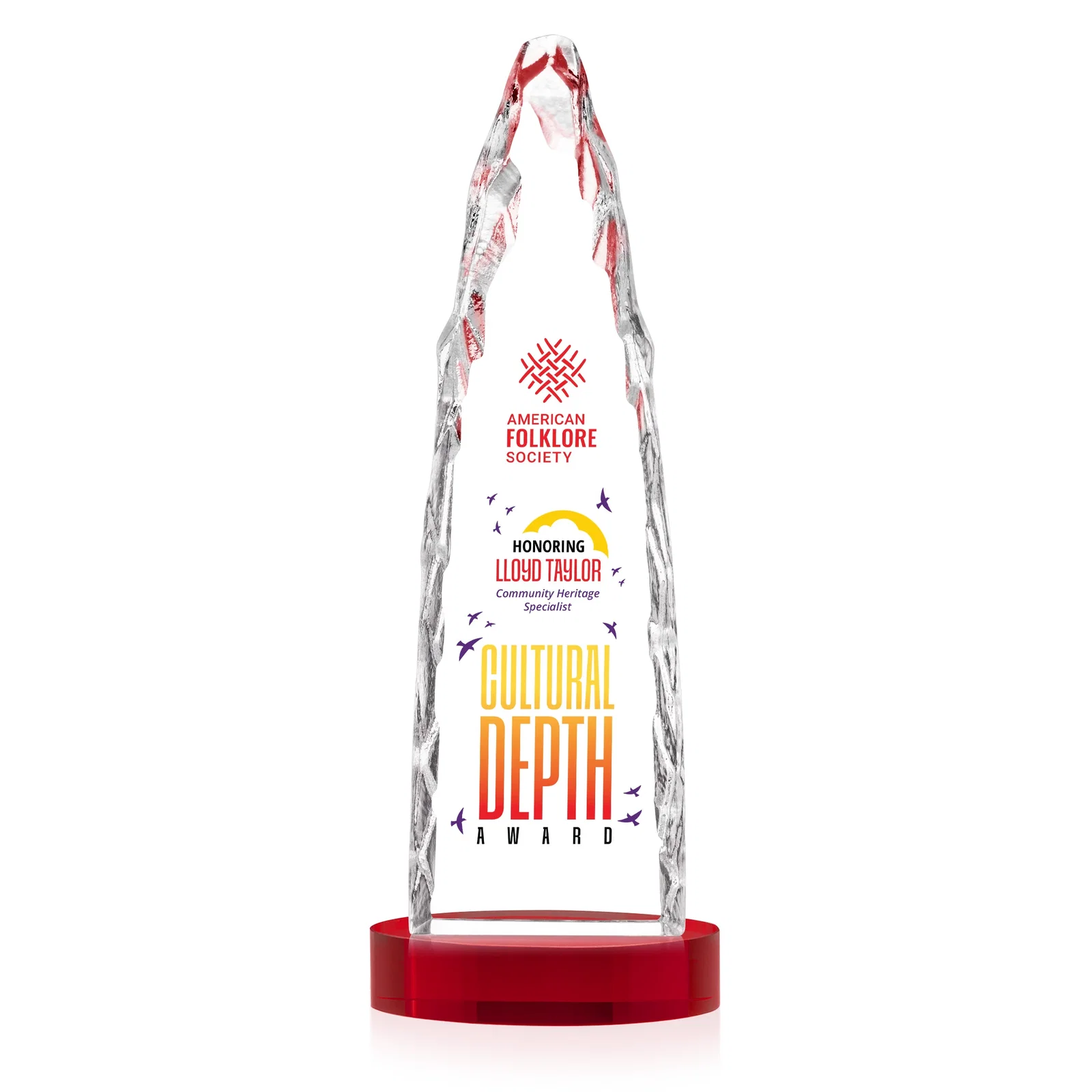 Customized Optical Crystal Tower Award with a Sheared Iceberg Silhouette, awards for company anniversary events