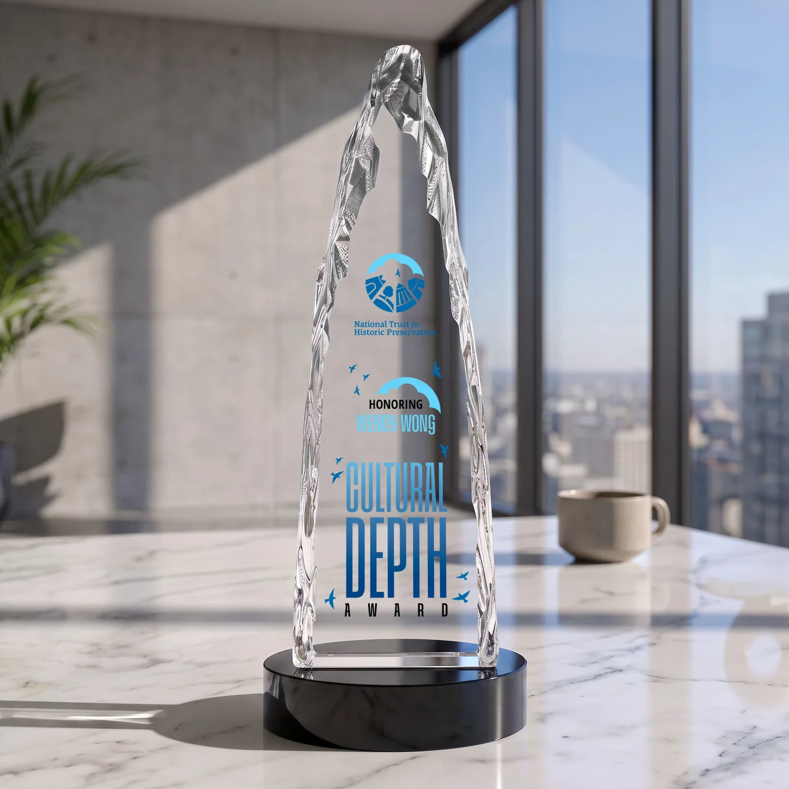 Custom Optical Crystal Tower Award with a Sheared Iceberg Silhouette, awards, with your logo for employee recognition