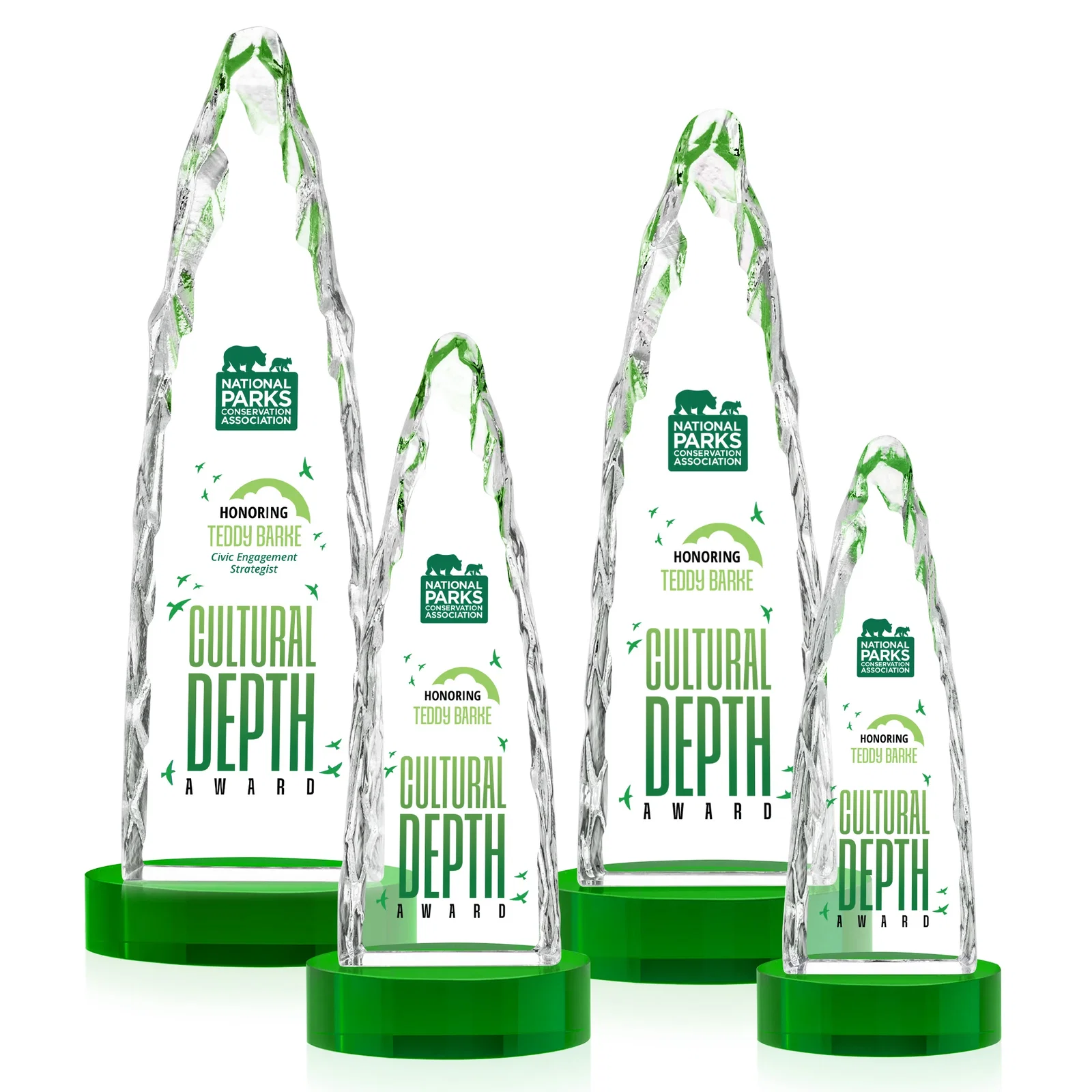 Custom Optical Crystal Tower Award with a Sheared Iceberg Silhouette, awards, with your logo for corporate award ceremonies