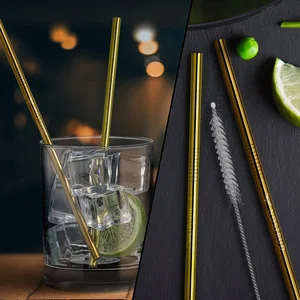 Gold & Copper Straight Stainless Steel Straws: Set of 2