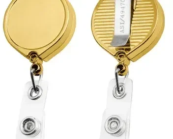 Gold Finish Badge Reel (Belt Clip & Split Ring Top) — view 2