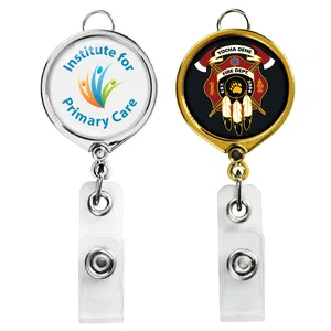 Gold Finish Badge Reel (Belt Clip & Split Ring Top)