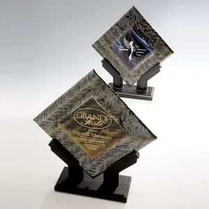 Glass Diamond Award With Fused Gold Herringbone Layers