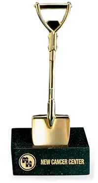 Gold Shovel Standing on Stonecast Black Base β view 1