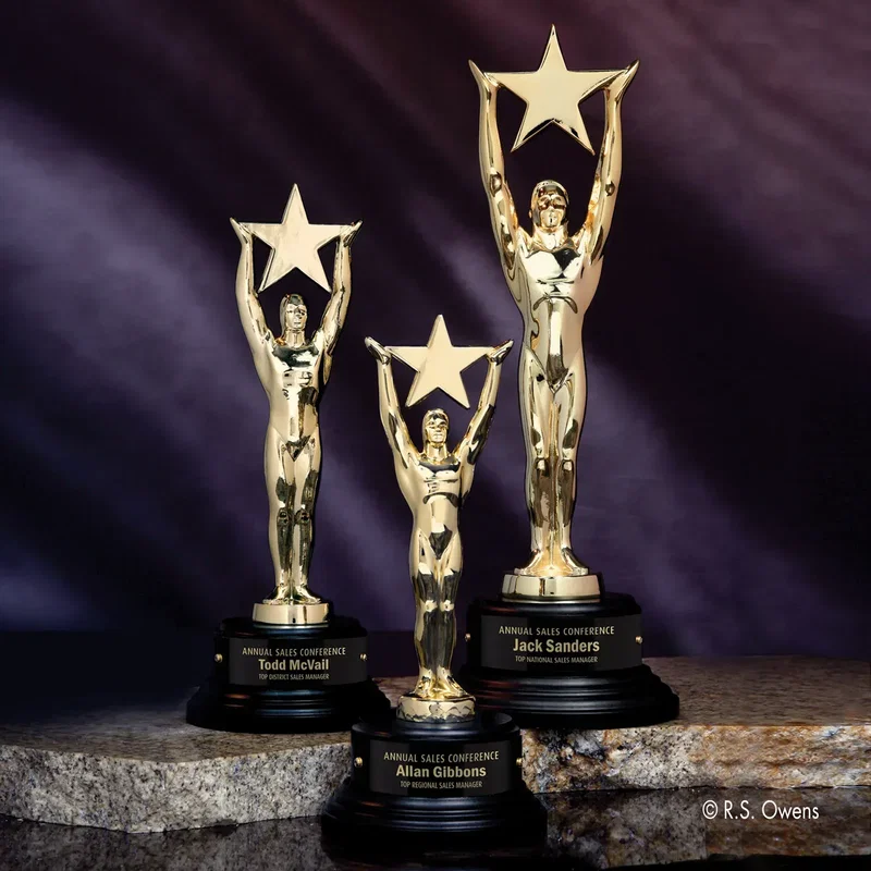 Custom Gold Star Achievement Award with Ebony Base β view 1