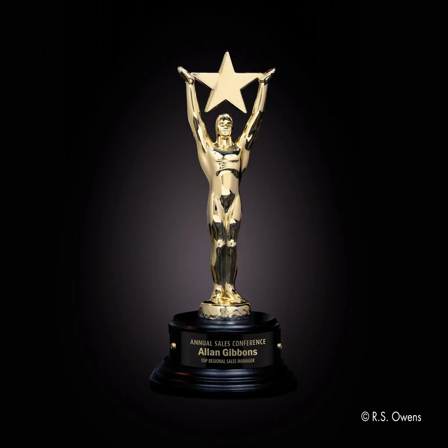 Custom Gold Star Achievement Award with Ebony Base — view 2