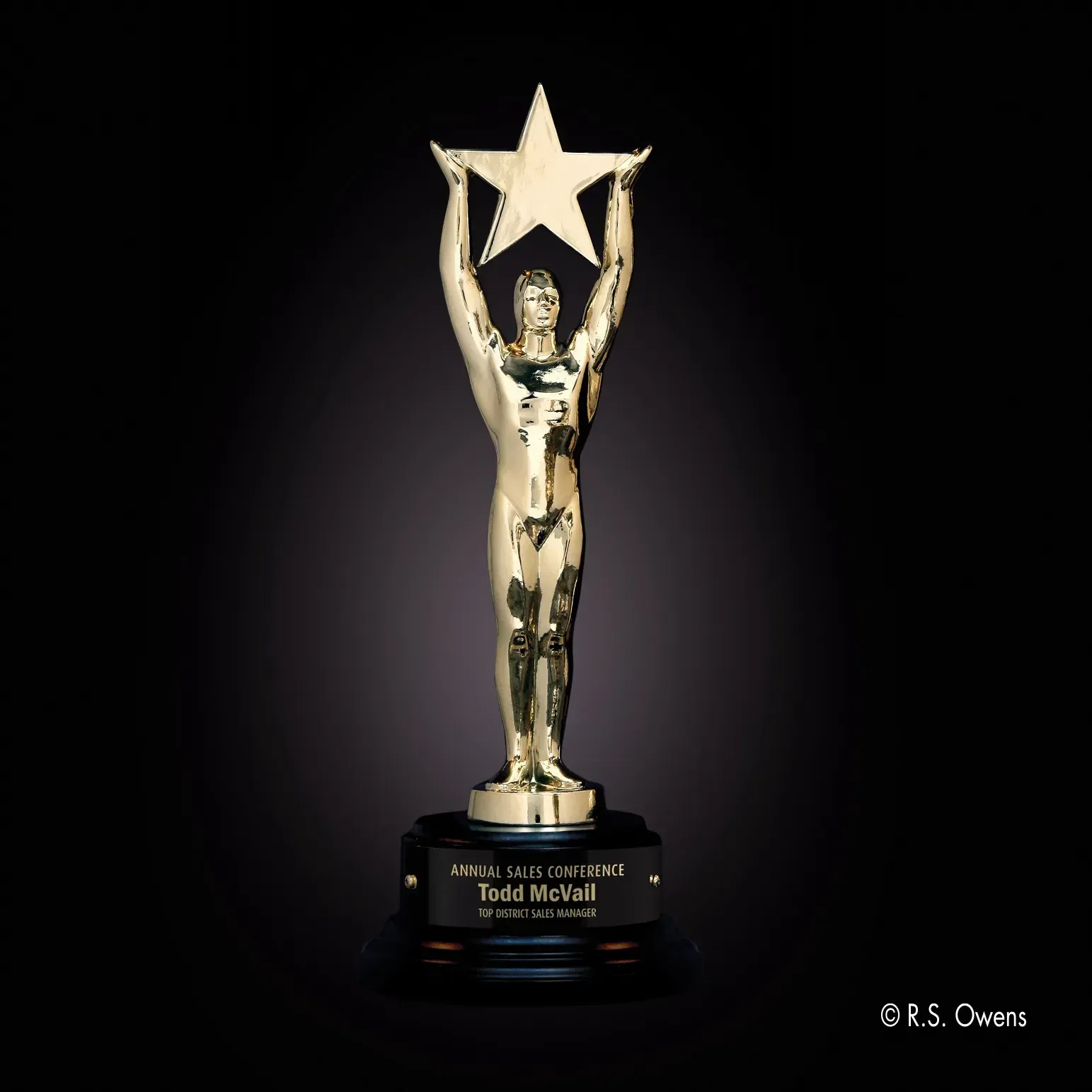 Custom Gold Star Achievement Award with Ebony Base — view 3