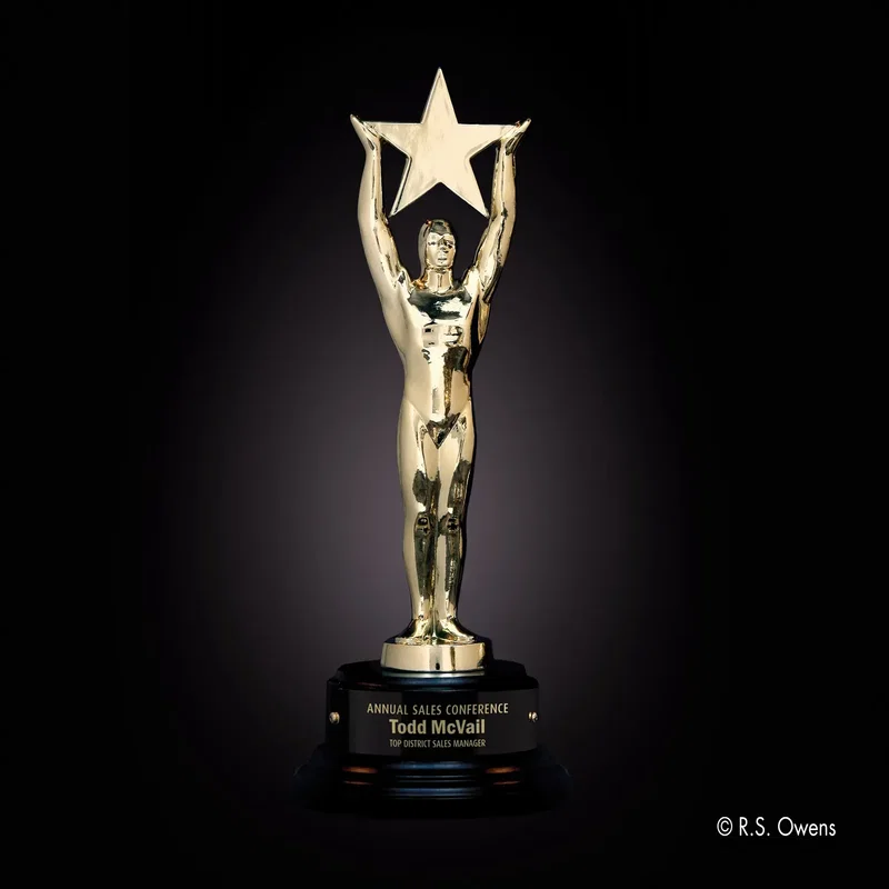 Custom Gold Star Achievement Award with Ebony Base — view 3