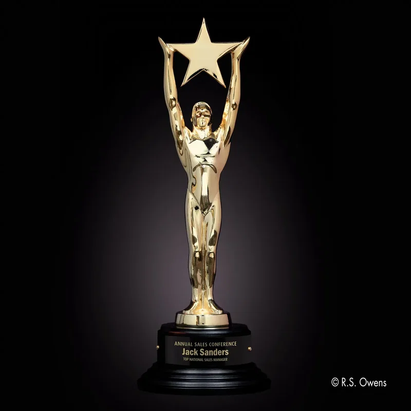 Custom Gold Star Achievement Award with Ebony Base — view 4