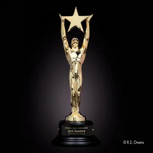 Custom Gold Star Achievement Award with Ebony Base