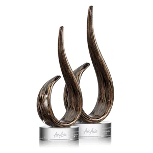 Glass Flame Award With Swooping Gold-and-Black Silhouette