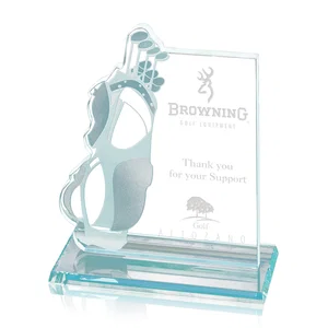 Two-Tone Etched Aquashaped Jade Glass Golf Bag and Clubs Award