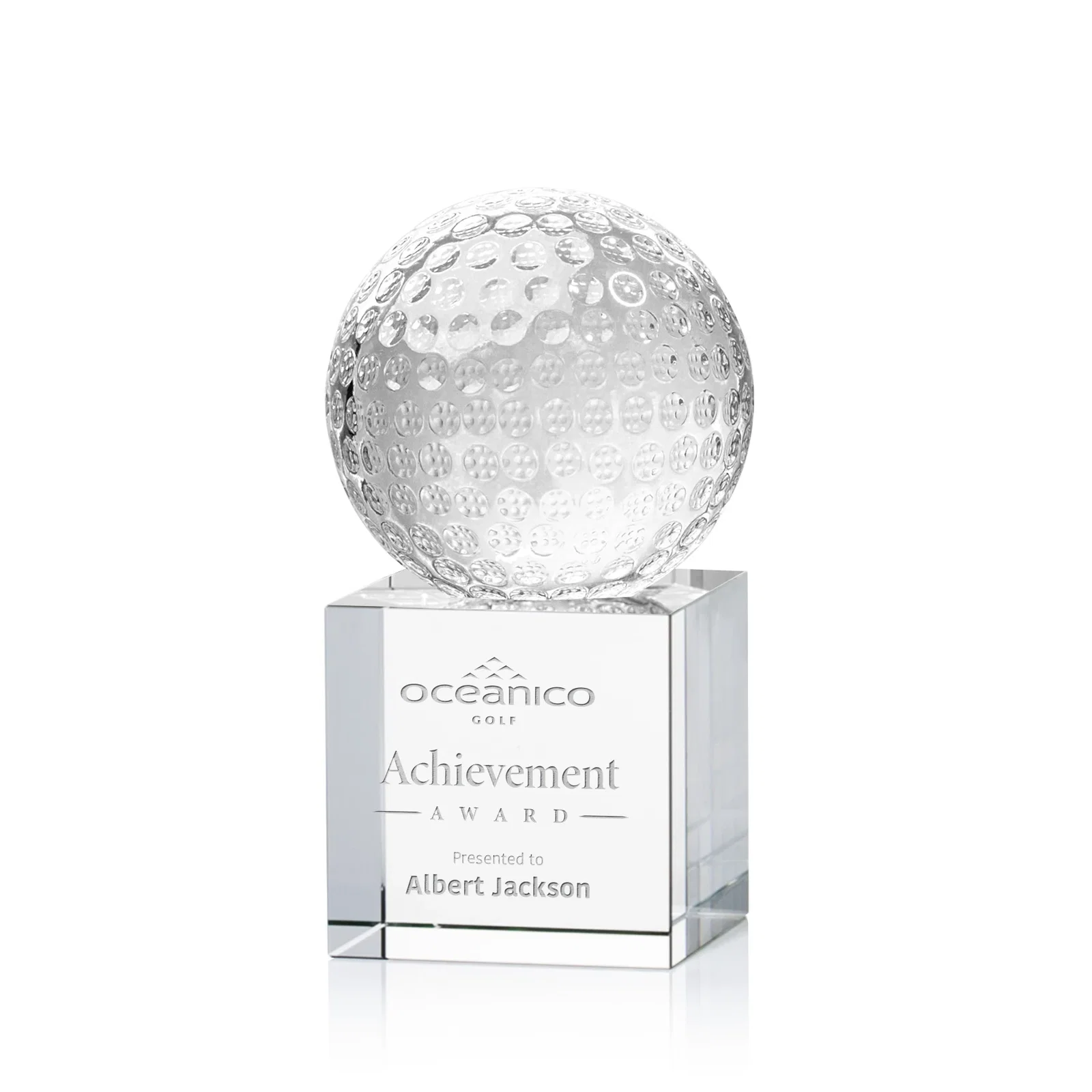 Custom Optical Crystal Golf Ball Award for service anniversary gifts