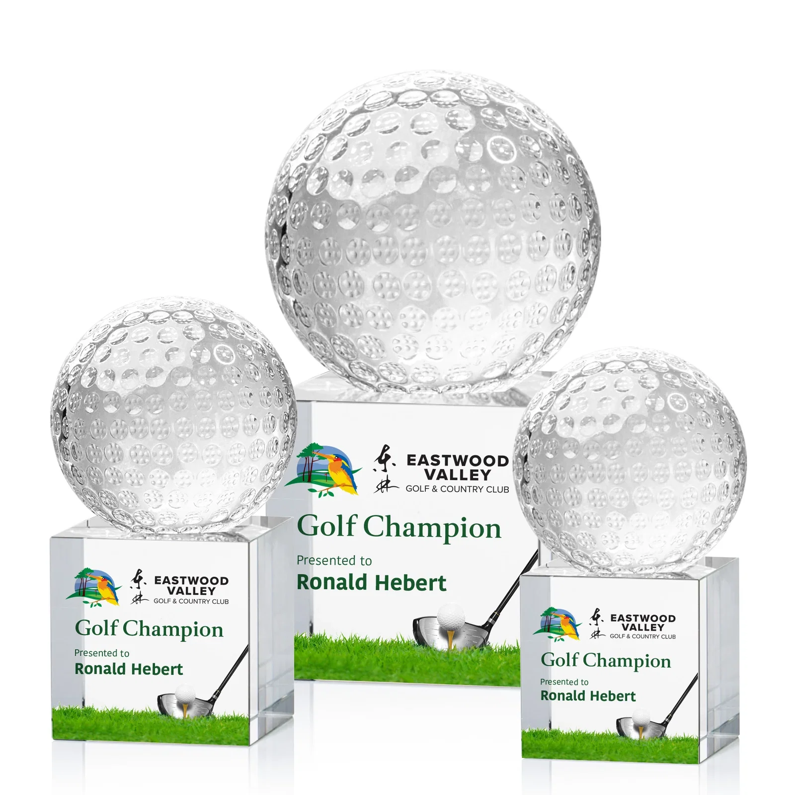 Custom Optical Crystal Golf Ball Award for retirement presentations