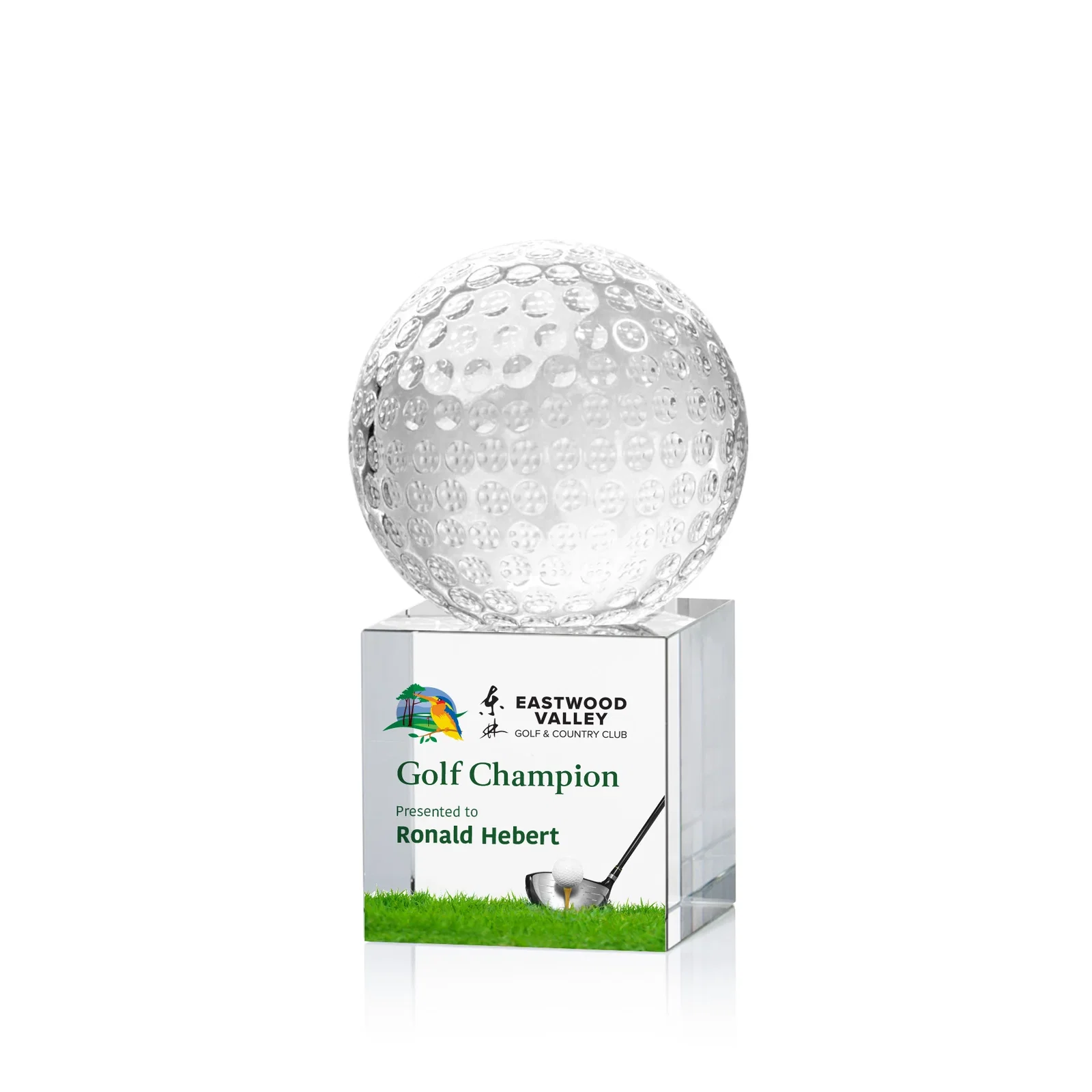Custom Optical Crystal Golf Ball Award for team milestone celebrations