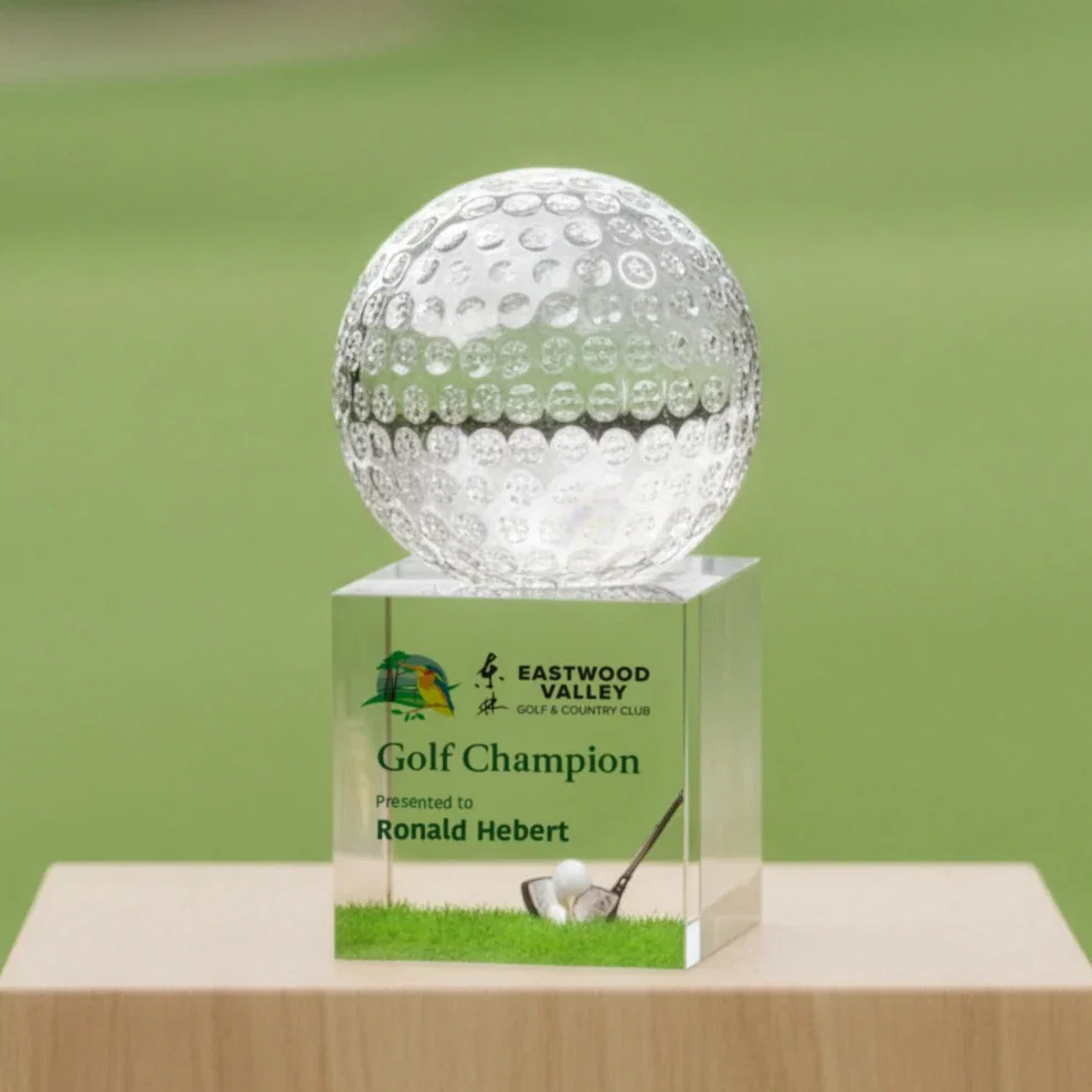 Custom Optical Crystal Golf Ball Award for safety achievement programs