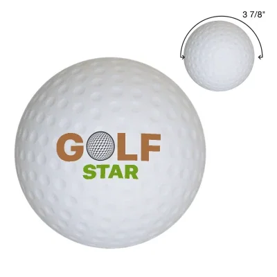 White foam stress reliever shaped like a dimpled golf ball