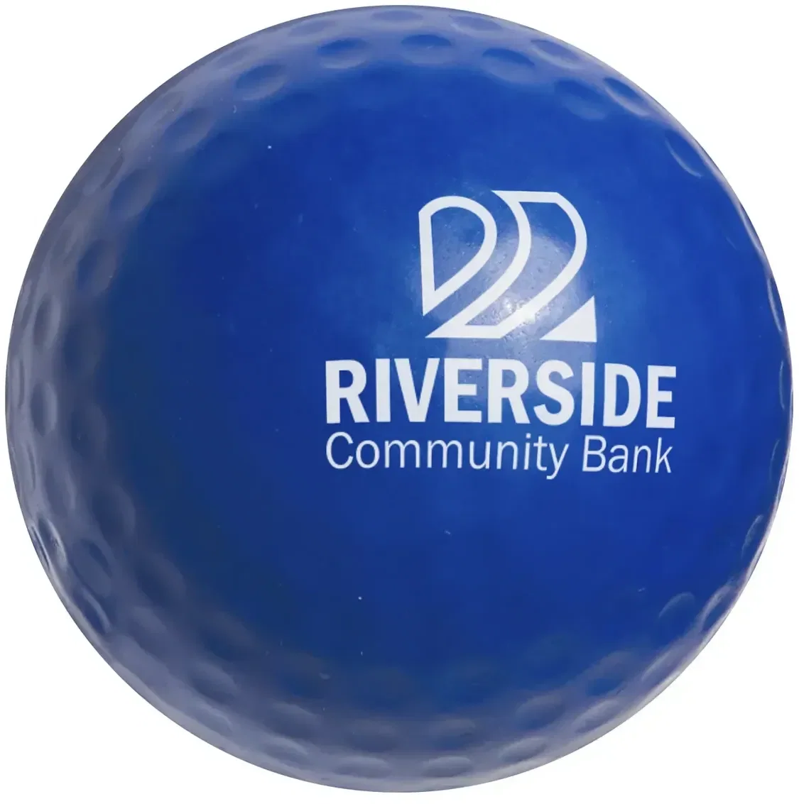 Custom logo golf ball stress reliever held in hand for size reference