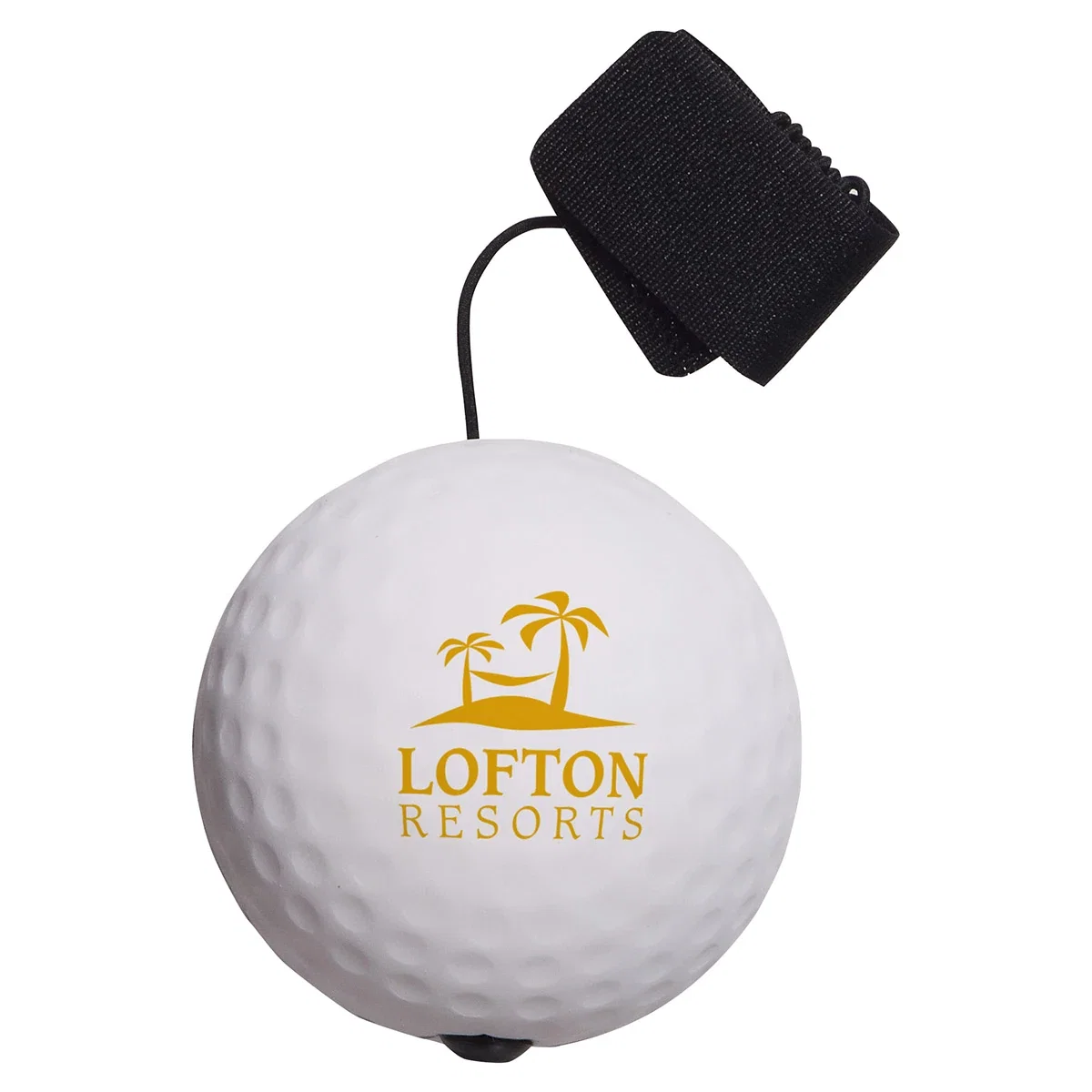 Golf ball-shaped stress reliever yo-yo with dimpled texture and a bungee cord