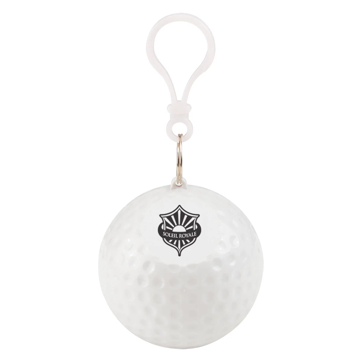 Clear rain poncho packed inside a white golf ball case