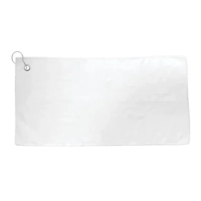 Folded over and clipped to a bag on the course