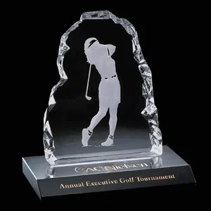 Optical Crystal Iceberg Award with Etched Female Golfer