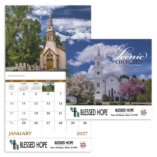 Good Value™ Scenic Churches - Stapled Calendar