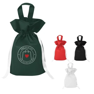 Recycled non-woven gift sack standing twelve inches tall