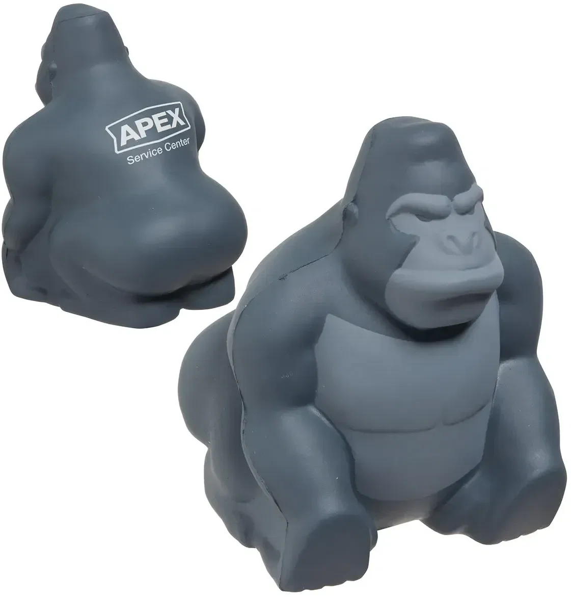 Gorilla Stress Reliever, a custom muscular-gorilla squeeze toy for logo-branded gym and team promotions