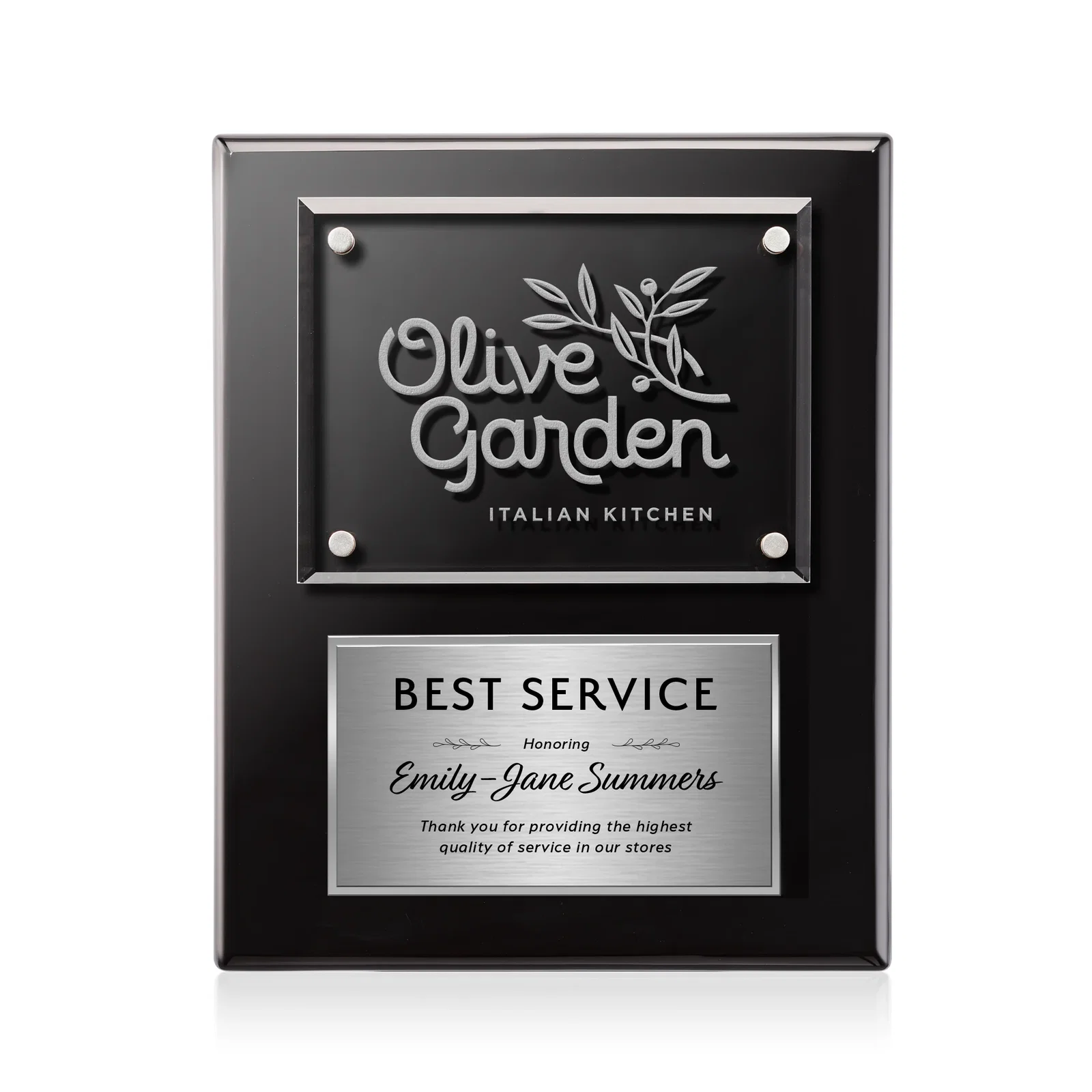 Personalized Starfire Crystal Wall Plaque With Two Etching Zones for dealer and partner awards