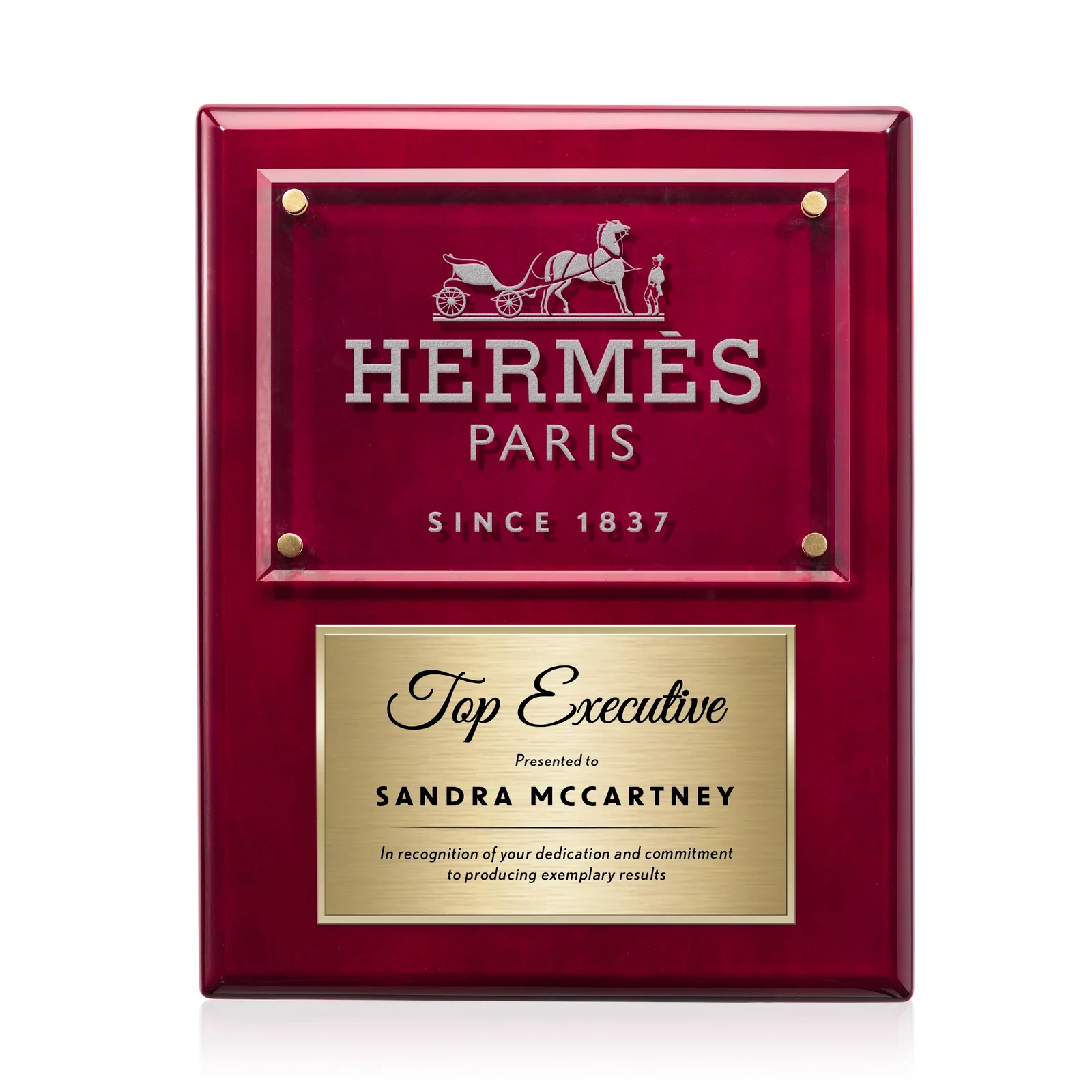 Custom Starfire Crystal Wall Plaque With Two Etching Zones for team milestone celebrations