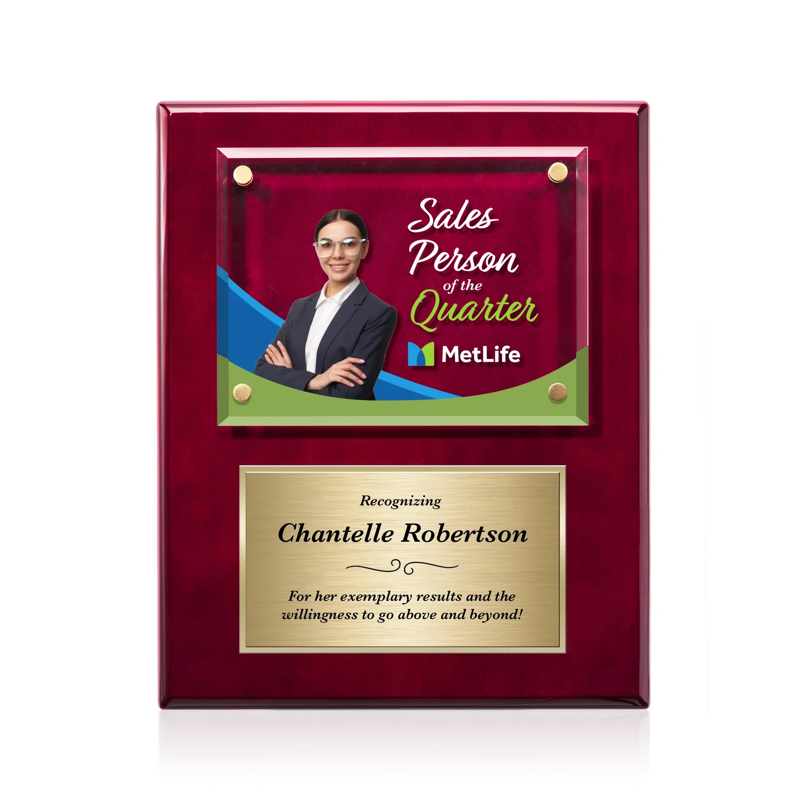 Custom Beveled Starfire Crystal Plaque Offset From Carbon Fiber for dealer and partner awards