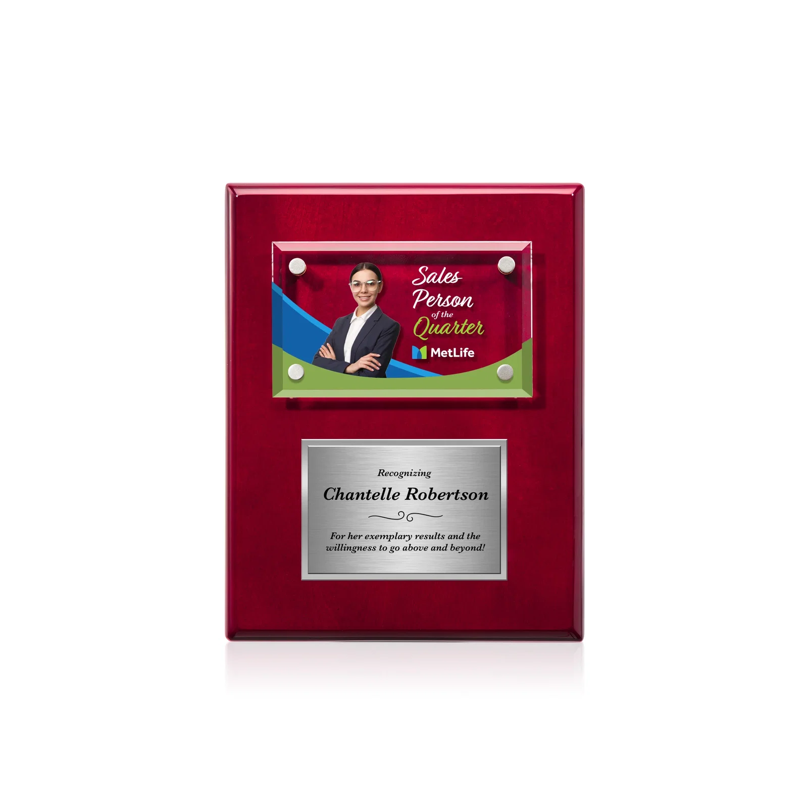 Personalized Beveled Starfire Crystal Plaque Offset From Carbon Fiber for corporate award ceremonies