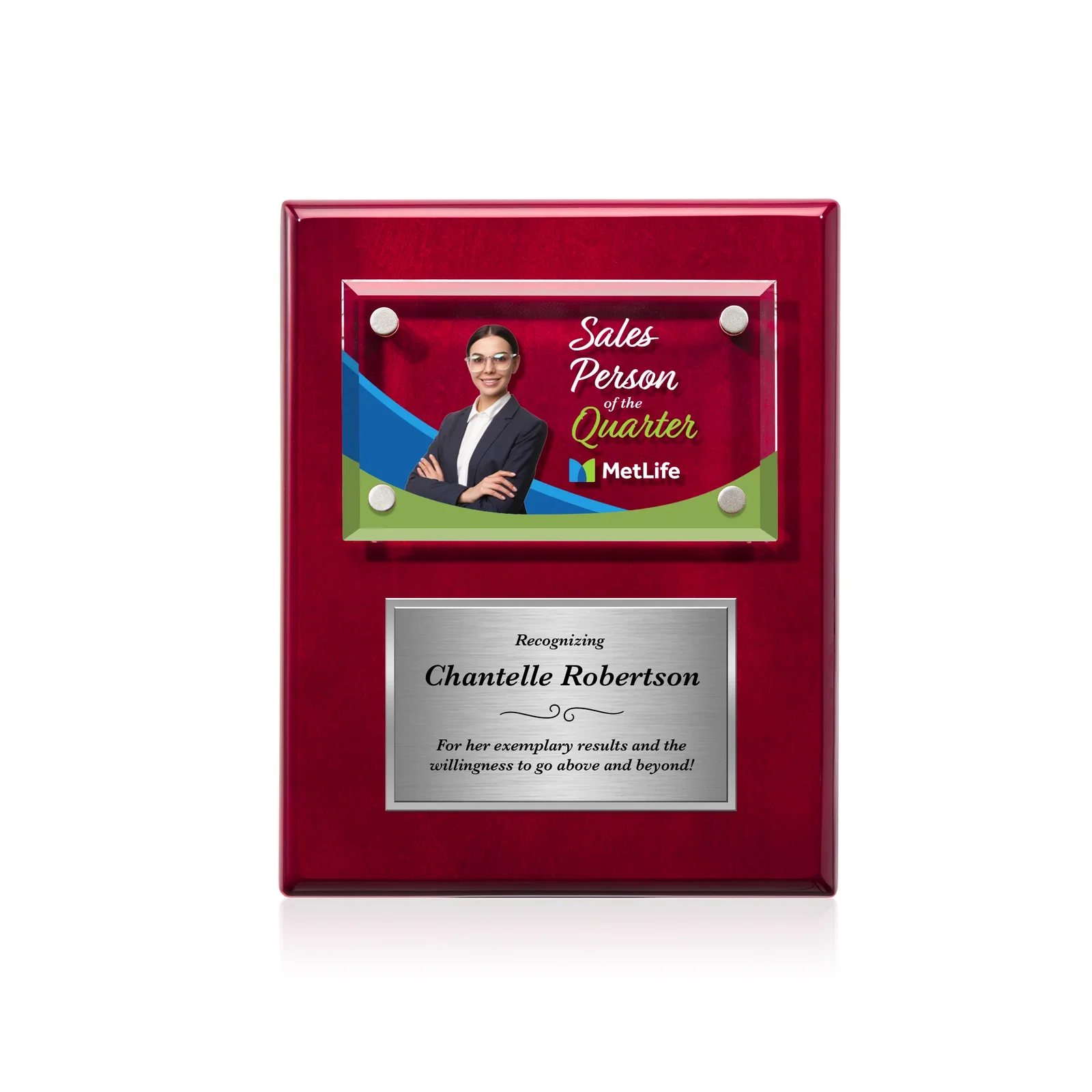 Personalized Beveled Starfire Crystal Plaque Offset From Carbon Fiber for service anniversary gifts