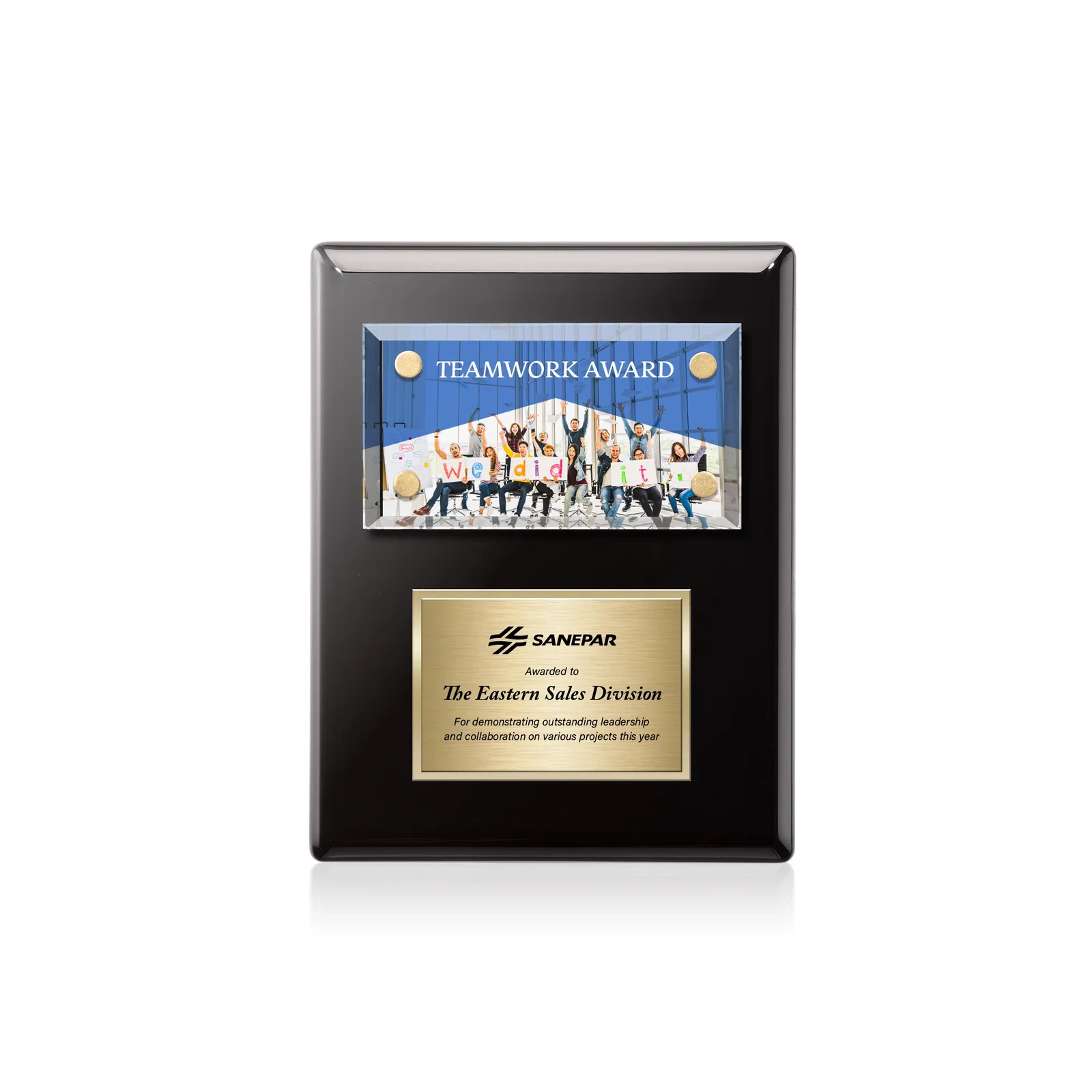 Personalized Beveled Starfire Crystal Plaque Offset From Carbon Fiber for graduation ceremonies