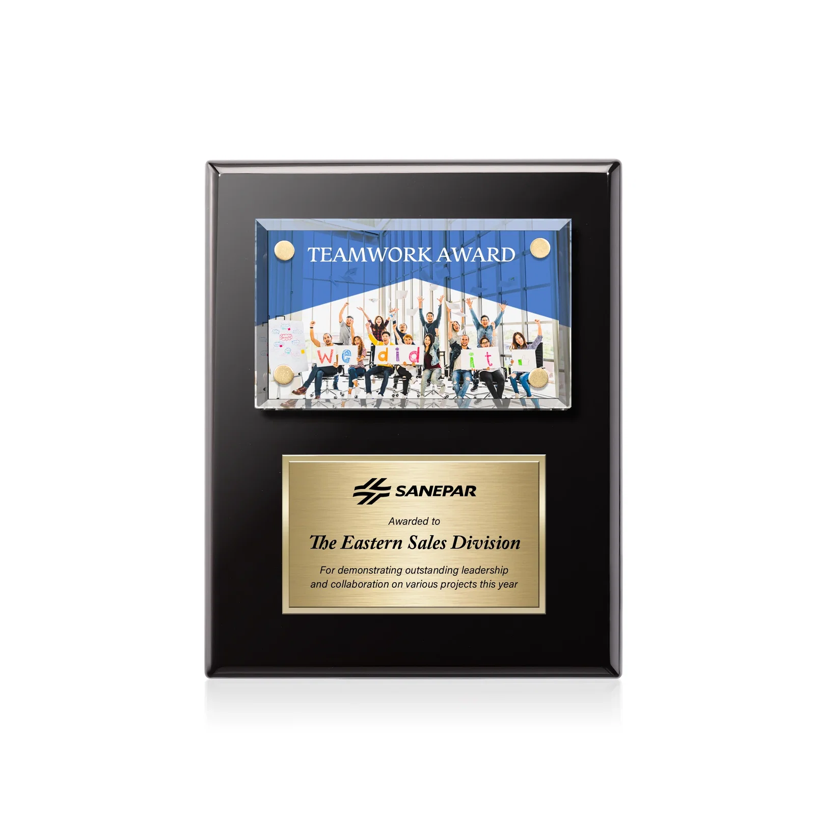 Personalized Beveled Starfire Crystal Plaque Offset From Carbon Fiber for safety achievement programs
