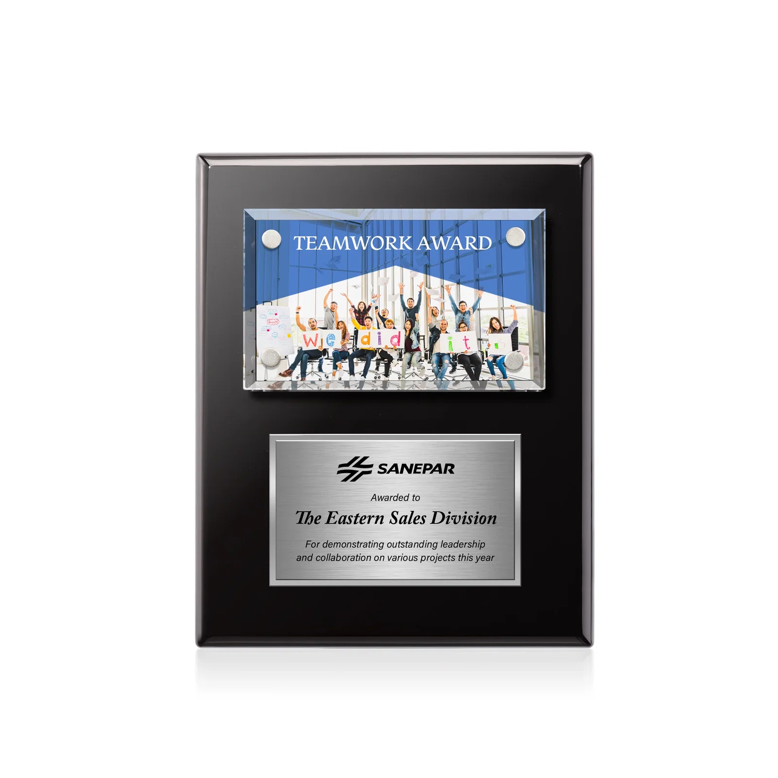 Promotional Beveled Starfire Crystal Plaque Offset From Carbon Fiber for service anniversary gifts