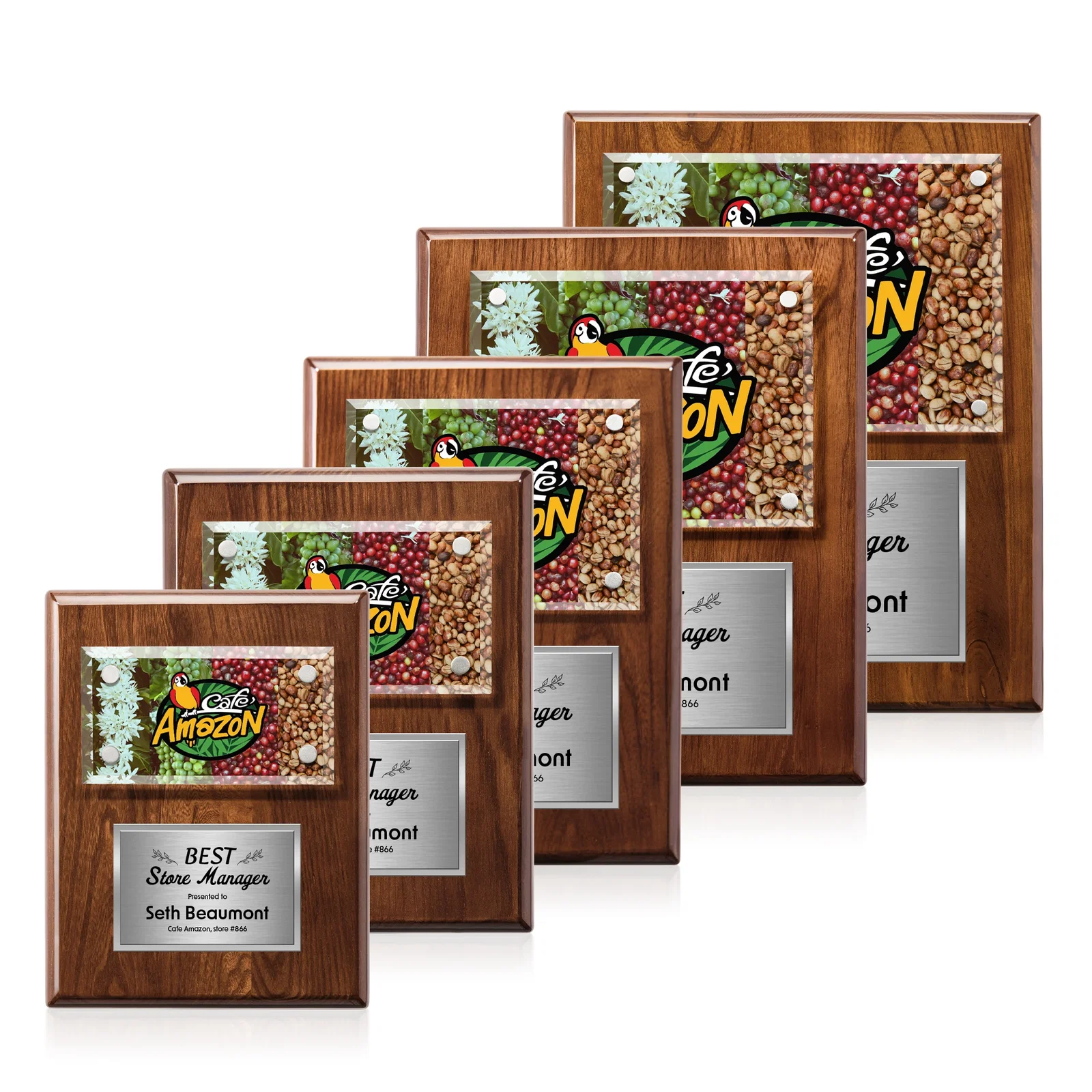 Branded Beveled Starfire Crystal Plaque Offset From Carbon Fiber for employee recognition