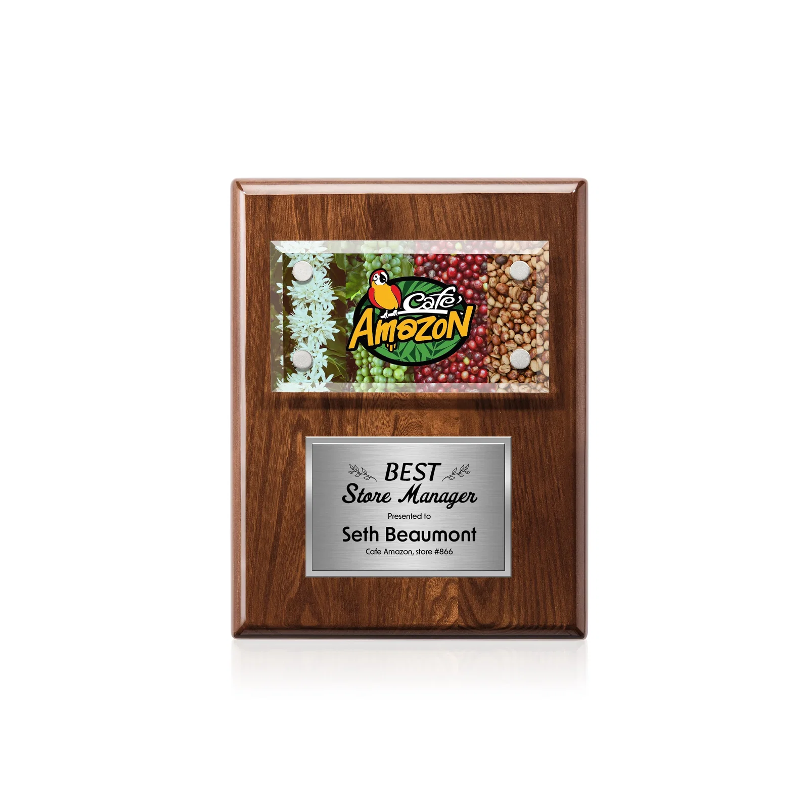 Branded Beveled Starfire Crystal Plaque Offset From Carbon Fiber for corporate award ceremonies