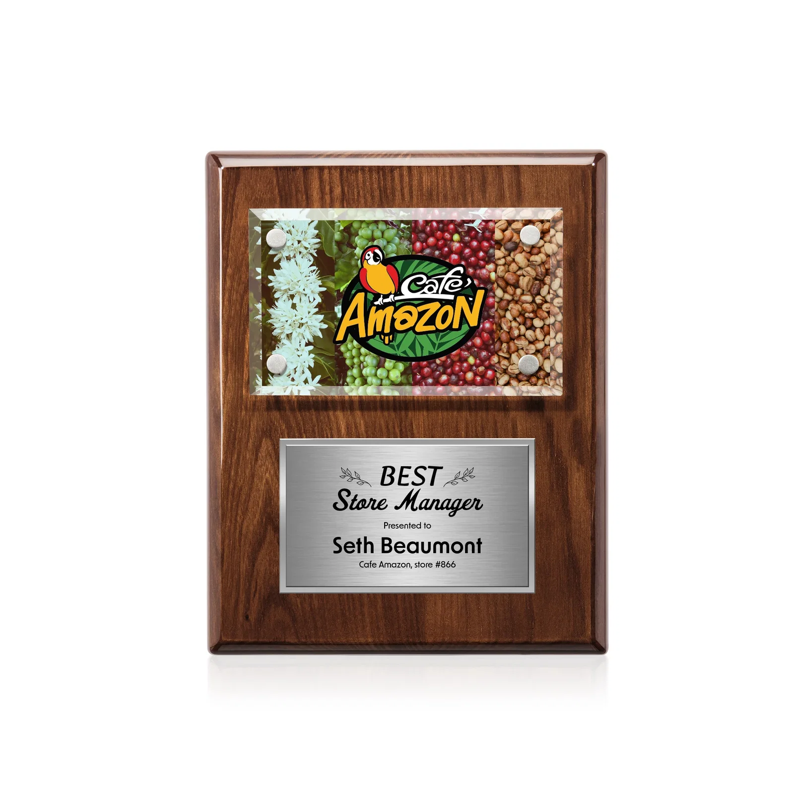 Branded Beveled Starfire Crystal Plaque Offset From Carbon Fiber for service anniversary gifts