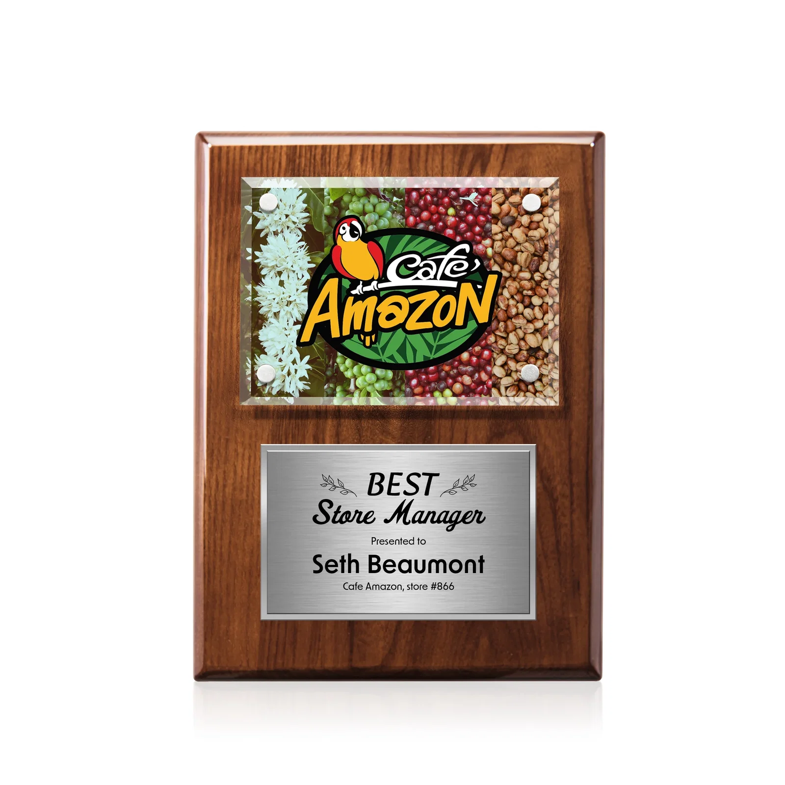 Branded Beveled Starfire Crystal Plaque Offset From Carbon Fiber for sales achievement awards