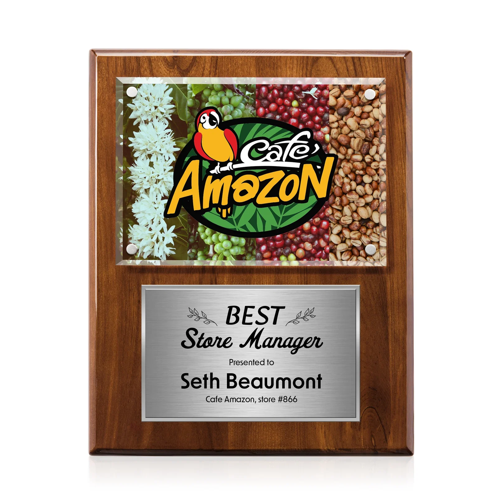 Branded Beveled Starfire Crystal Plaque Offset From Carbon Fiber for team milestone celebrations