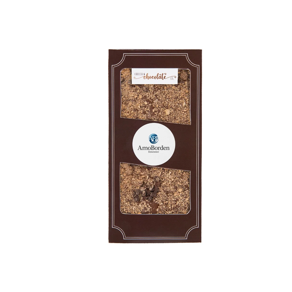Chocolate bar packaged inside a slim brown gift box