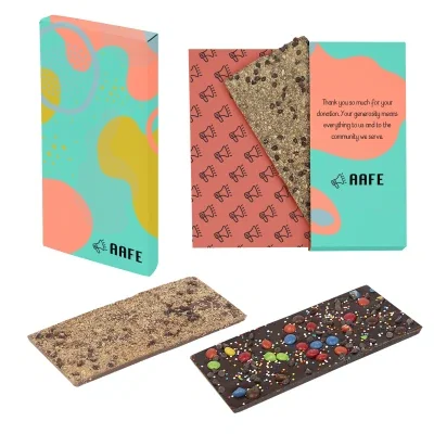Chocolate bar packaged inside a printed card box