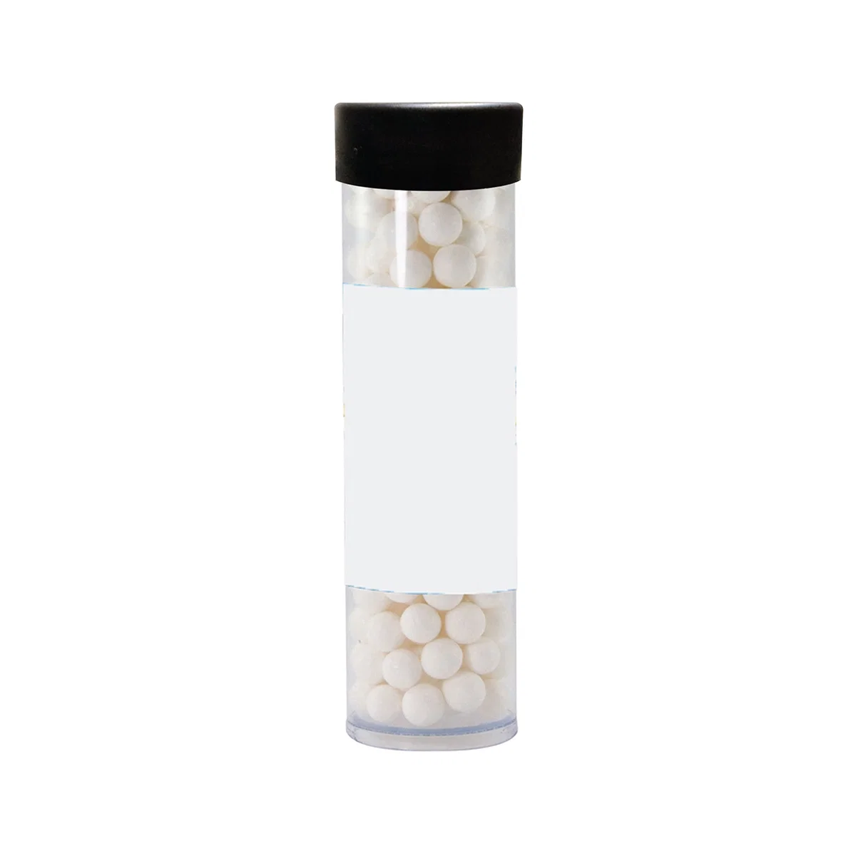 Tube filled with candy and sealed for gifting