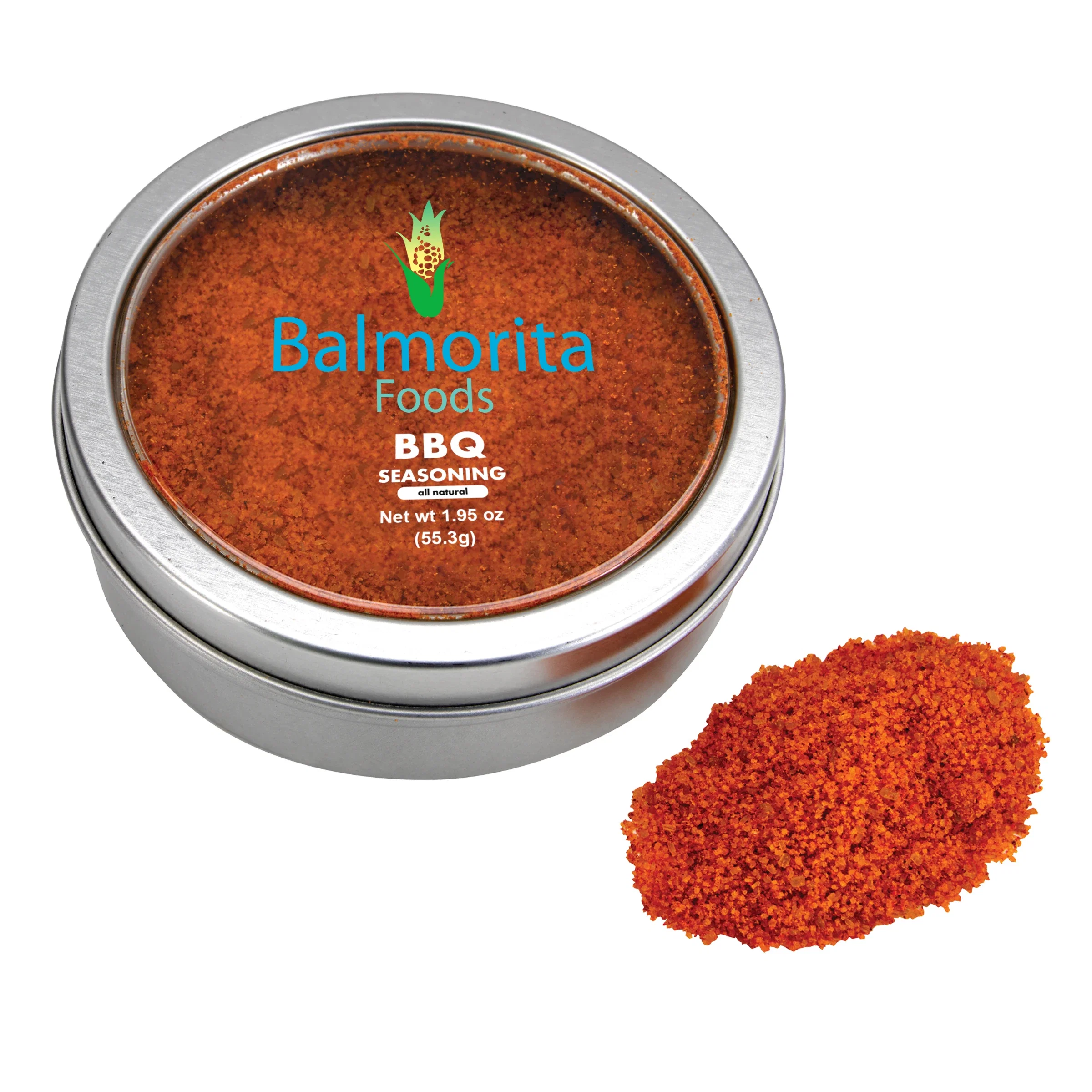 Lid removed from the circular tin of spice