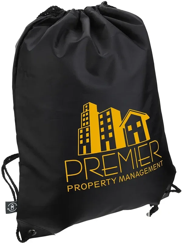 Branded Grab 'N Go RPET cinch bag back view with logo imprint area