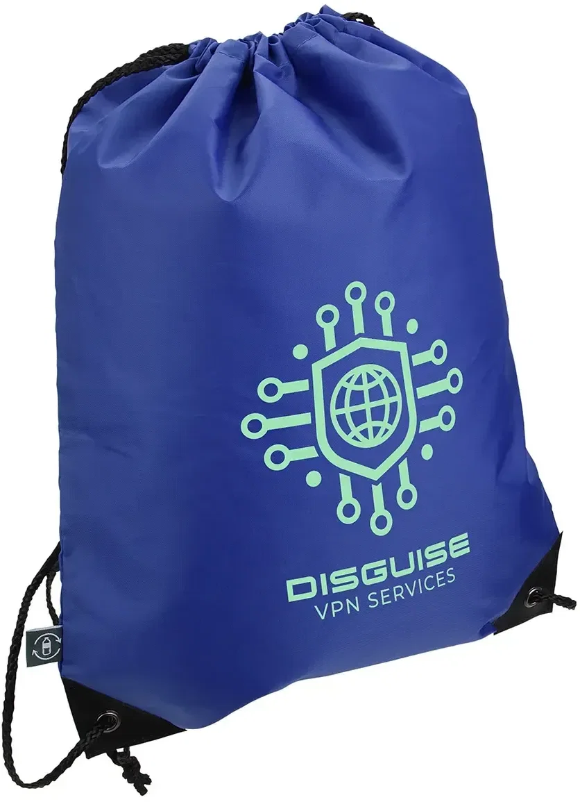 Custom Grab 'N Go RPET drawstring backpack showing cinch cord closure