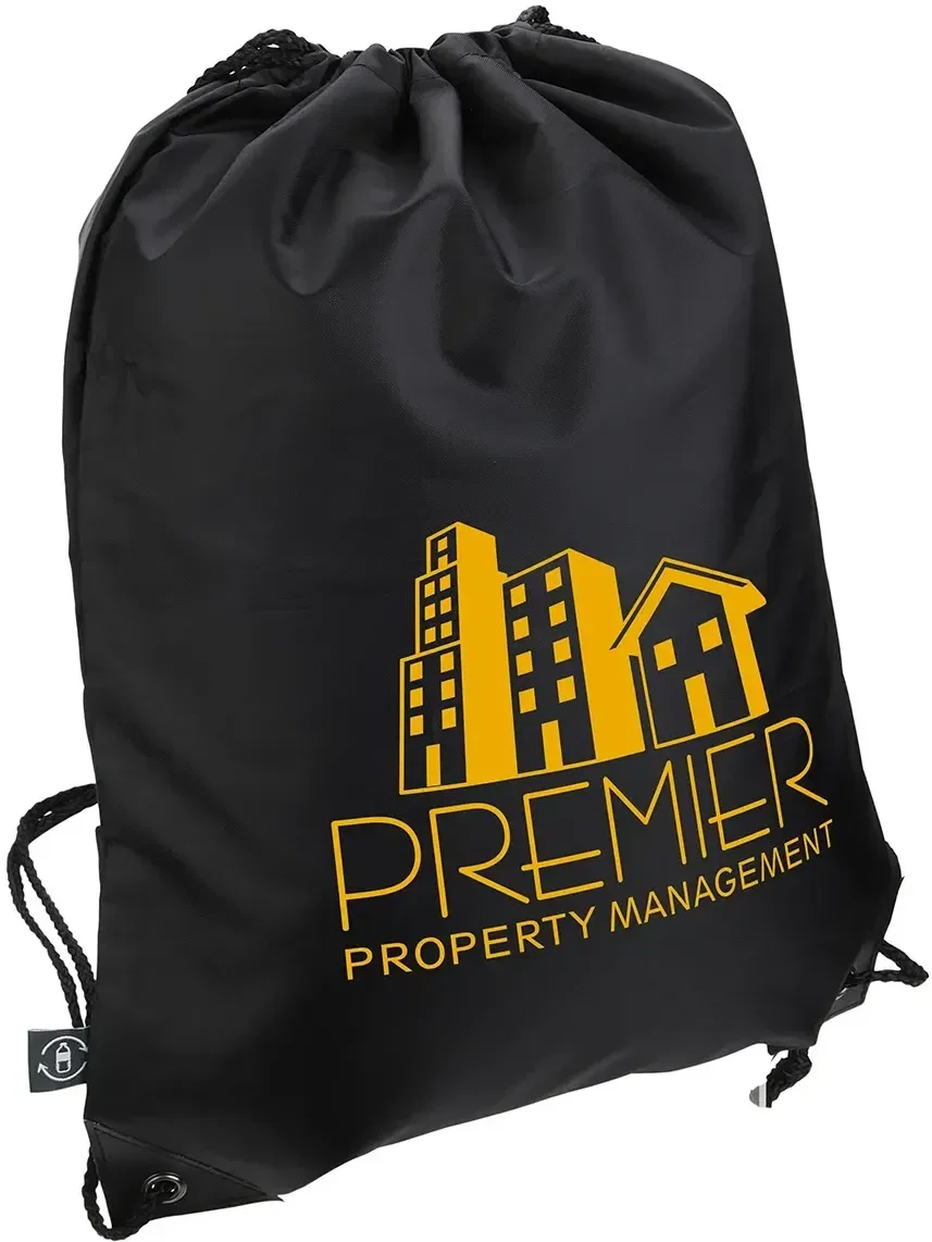 Branded Grab 'N Go RPET cinch bag back view with logo imprint area
